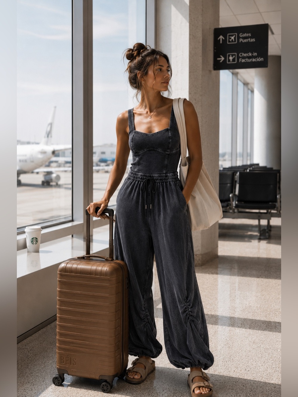Free People FP Movement Inbound Stretch Cotton Jumpsuit Washed Black Size S Boho